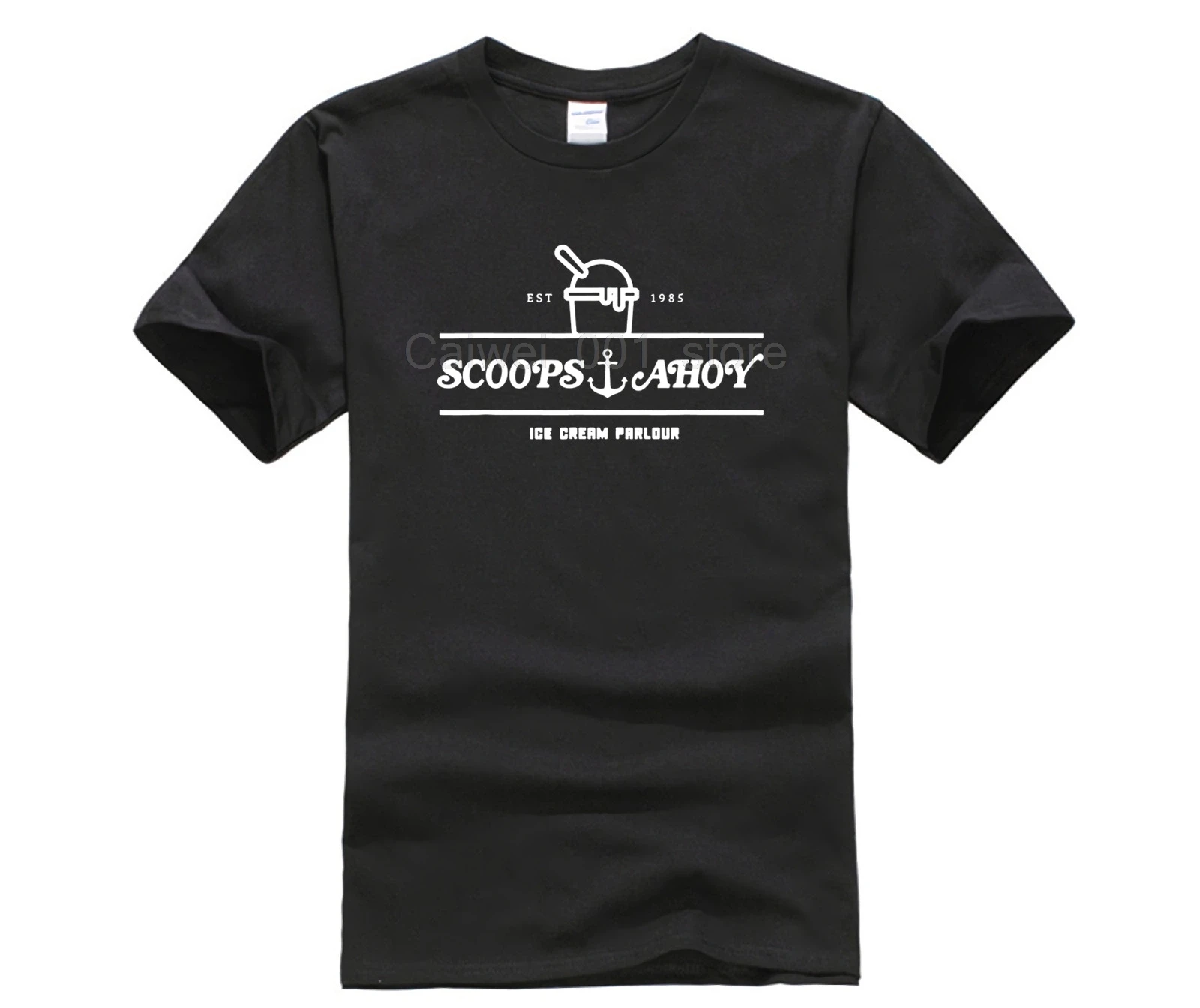 round neck cool man's T shirt Scoops Ahoy Ice Cream Stranger Style Pop Culture Things Shirt Men's white short sleeve t | Мужская