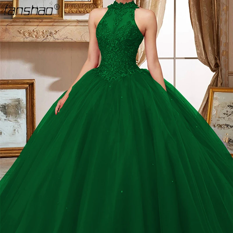 Fanshao Blue Quinceanera Dresses High Neck Crystal Appliques Lace Pearls Cut-Out For 15 Girls Party Gowns Hot Sell Design Fanshao Blue Quinceanera Dresses High Neck Crystal Appliques Lace Pearls Cut-Out For 15 Girls Party Gowns Hot Sell Design