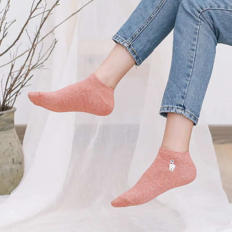 10 пар, женские носки Alpaca с вышивкой животных, корейская модная линия, Хлопковые женские носки