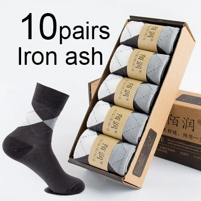 10 пар, мужские носки из бамбукового волокна, бренд, высокое качество, деловые носки, весна-осень, дышащий дезодорант, носки - Цвет: A 10 pairs lron ash
