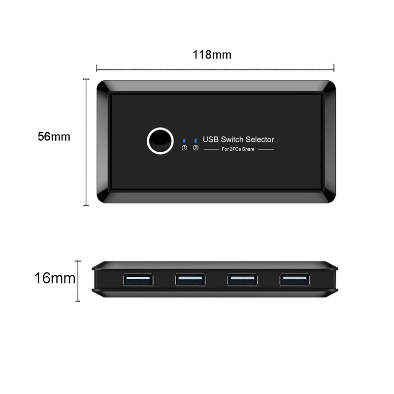  KVM Switch Box USB2.0 Switcher 2 Port PCs Sharing 4 USB Devices for Keyboard Printer Monitor USB Sw