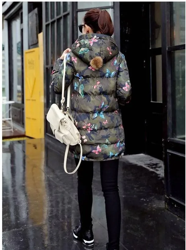 Распродажа осенне-зимняя женская утепленная камуфляжная куртка с хлопковой подкладкой Длинные парки повседневные хлопковые пальто Топы J1708