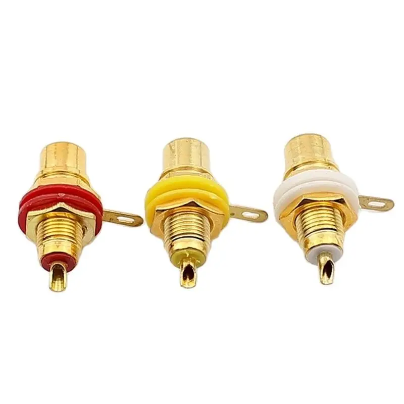 RCA Socket Connector Chassis Panel Mount Video Audio Terminal Gold Plated 3 Colors RCA Female Connector 6Pcs 2