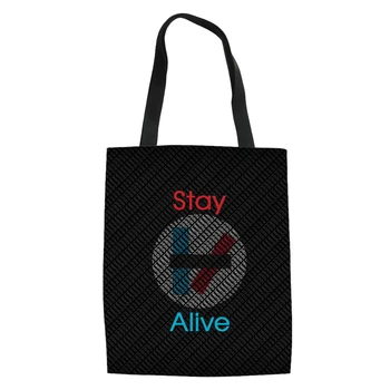 

THIKIN Twenty One Pilots Stay Alive Print Canvas Handbags Women Casual Tote Bags Ladies Fashion Daily Pouch Shopping Bag Female