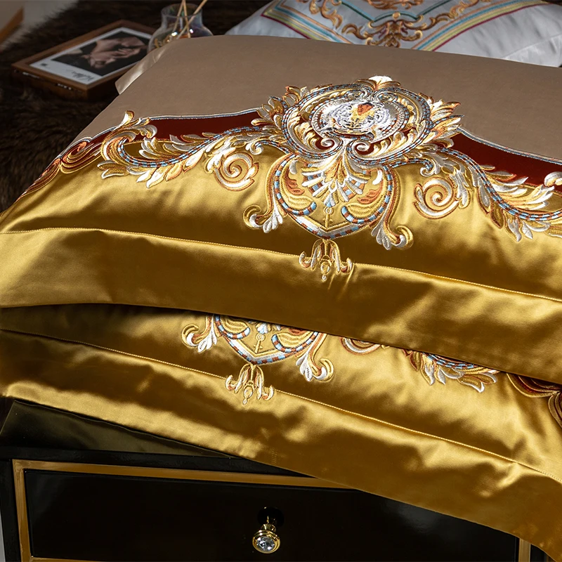 1400TC Silk Cotton Bedding Set King Queen Size Palace Embroidery Duvet Cover Flatsheet Thick Bedspread 4/6/10pcs 3