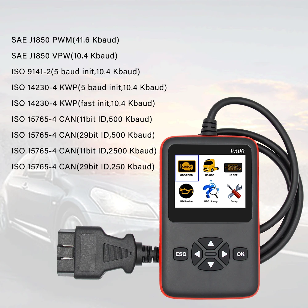 V500 OBD OBD2 сканер для автомобилей и грузовиков 2 в 1 автомобильный диагностический инструмент CR-HD тяжелых грузовиков EOBD HDOBD PK ELM 327 V1.5 NL102