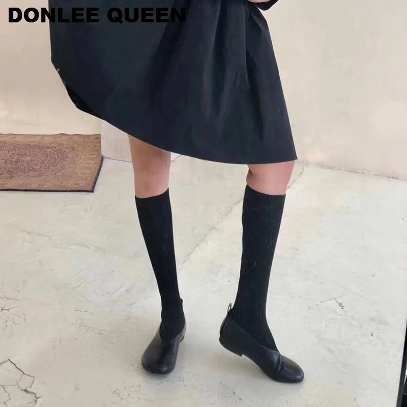 

Slim Stretch Knitting High Boots Women Flat Heel Long Boots Winter Shoes Women Sock Boots Round Toe Casual Shoe zapatos de mujer