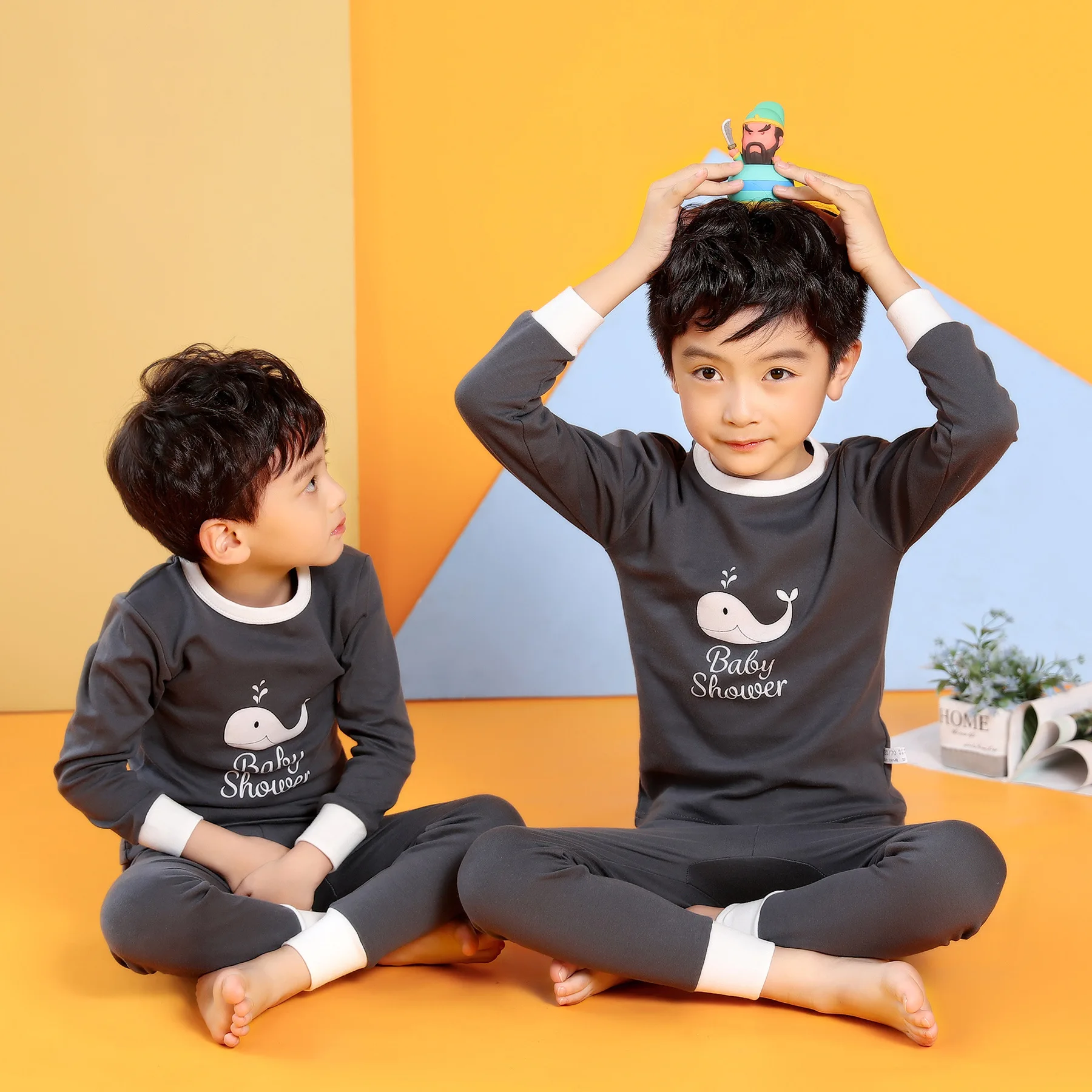 New Autumn Cartoon Pajamas For Girls Boys Children's Long-sleeves Cotton 2pcs Pyjamas Set Baby Clothes Kids Sleepwear | Мать и