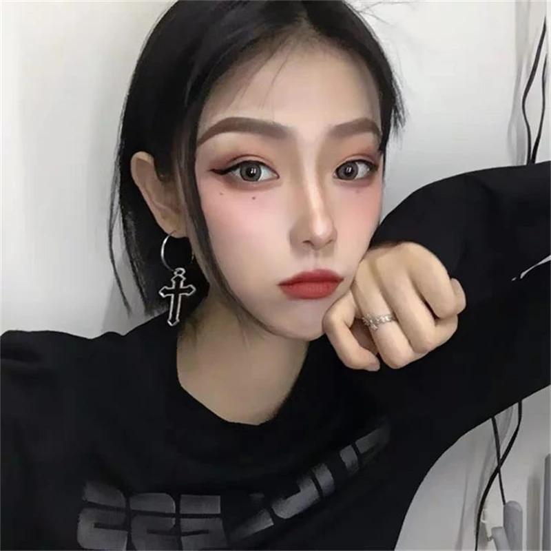 

European American Punk Rock Hollow Cross Drop Earrings Vintage Big Metal Circle Geometric Earring for Women Jewelry Wholesale