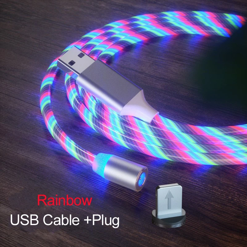 Nohon светящийся usb-кабель для iPhone 11 Pro Max 7 8 Plus X XR XS Micro USB type C Магнитный кабель для телефона huawei Xiaomi - Цвет: Rainbow
