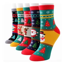 Хлопковые короткие носки в рождественском стиле для женщин, 5 милых узоров, снеговики, волшебные эльфы, Давида, олени, Санта Клаус, медвежонок, женские носки, 1 упаковка