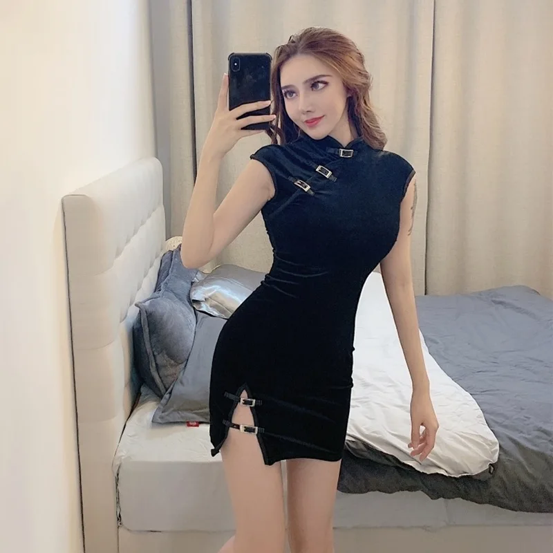 Китайское вечернее платье, сексуальное платье cheongsam, облегающее платье qipao, сексуальный раздельный костюм tang, женский воротник Мандарин, без рукавов