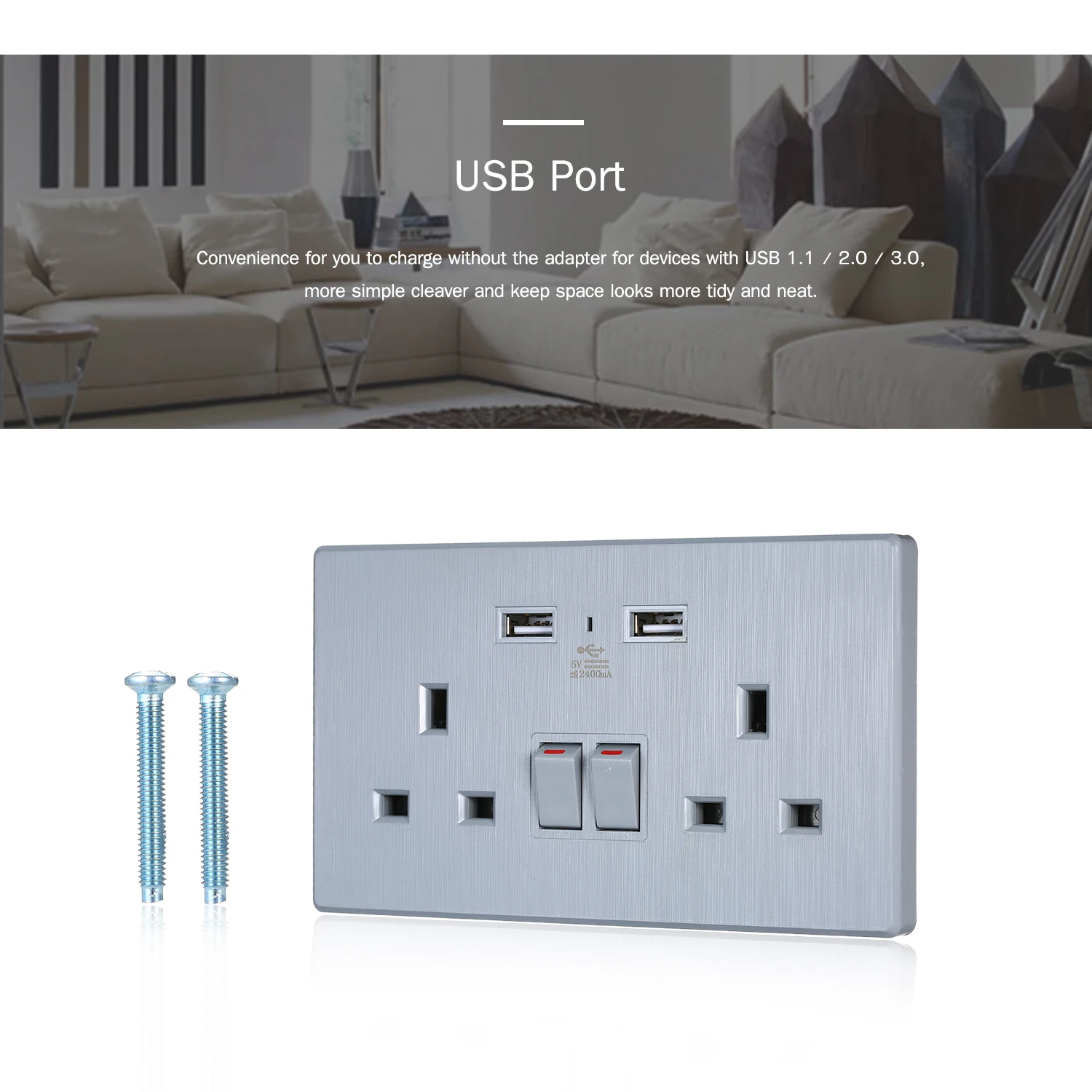 2 Gang двойной розетка 13A Сетевая розетка с 2 5V 2.4A USB Порты и разъёмы стены включен Outlete UK Стандартный