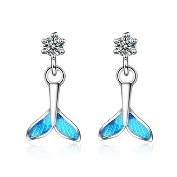 

925 Solid Real Sterling Silver Blue Mermaid Tail Drop Earrings For Girl Daughter Fine Jewelry eh1072