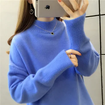 

Cardigan Feminino Real Sweater Women's New Thickened Sleeved Undershirt In Autumn And Winter 2019 High Collar Loose Pullover