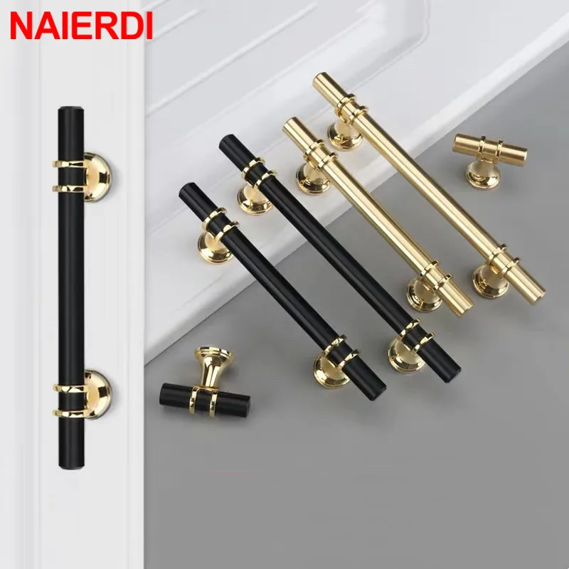 NAIERDI Nordicสไตล์สังกะสีอัลลอยด์สีดำประตูจับดึงเฟอร์นิเจอร์ลิ้นชัก ...