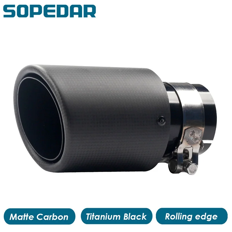 

SOPEDAR AK Universal Car Exhaust Tip Tail Pipes Matte Carbon Rolling Edge Stying Auto Tip Pipe End Shot Blast Surface Muffler