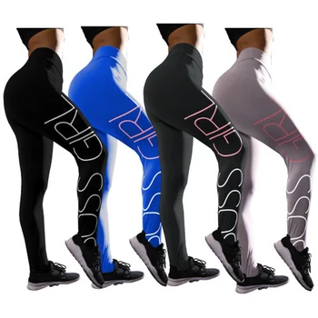 

4 Color Women's Sports Fitness Leggings Letters Digital Printing High Waist GIRL Running Tennis Casual Breathable Pants