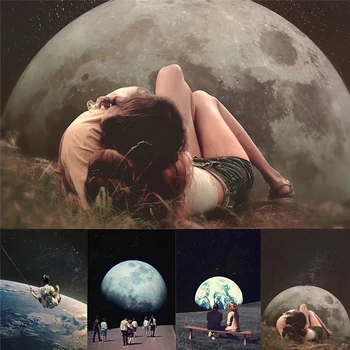 Earth Space Moon Fun Surrealism Paintings Printed on Canvas 5