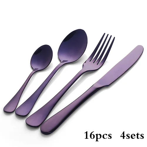 4 Sets 16PCS 4 шт./компл. фиолетовый набор посуды рождественские столовые приборы Нержавеющая сталь столовый набор в западном стиле посуда столовые приборы Ножи вилка ложка - Цвет: 4 Sets 16PCS