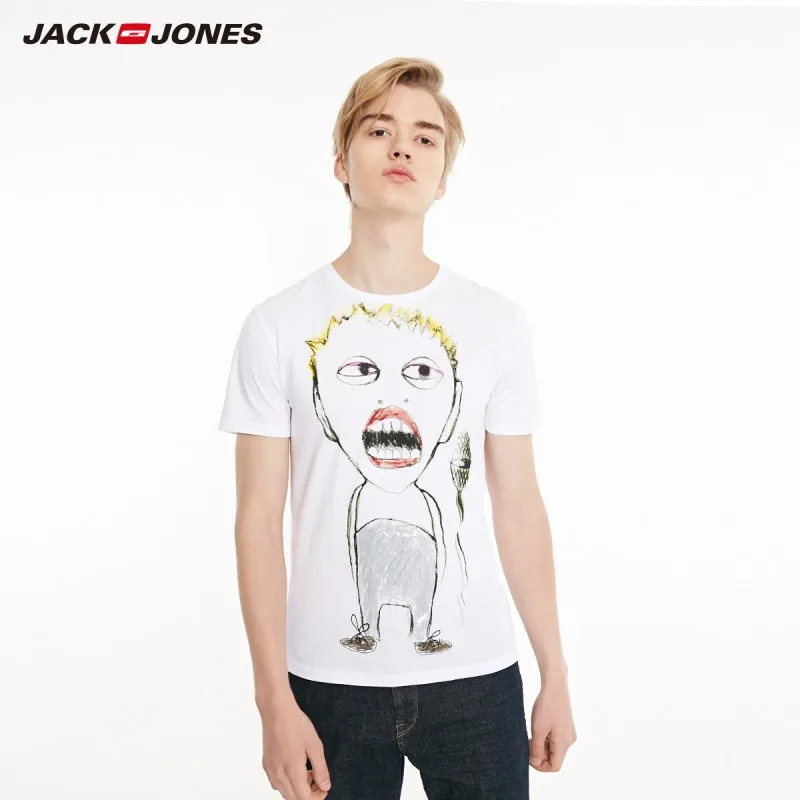Мужская футболка с коротким рукавом JackJones 100% хлопок приталенная абстрактным