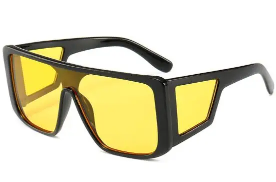 C8 yellow lens Стильные негабаритные квадратные женские солнцезащитные очки пластиковые большие рамки Оттенки для женщин плоские верхние градиентные синие розовые очки большие - Цвет линз: C8 yellow lens