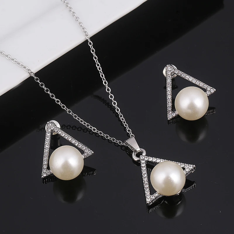 Классический Искусственный жемчуг ожерелье золотой набор украшений для женщин прозрачный кристалл Элегантные вечерние модные костюмы Рождественский подарок - Окраска металла: F1123