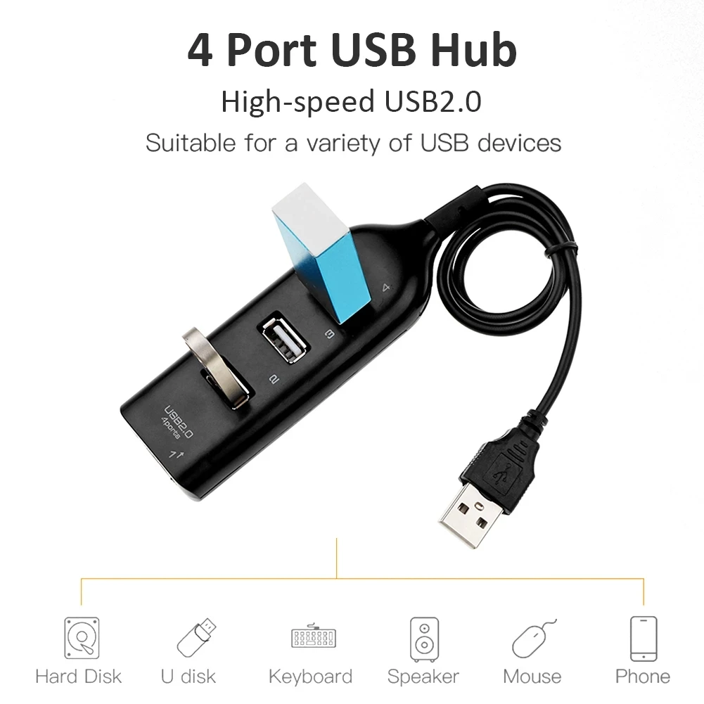 Mini USB Hub 2.0 Multi-USB High Speed Hub Splitter 4-Port USB Hub Adapter for PC Notebook Laptop Receiver Computer Accessories