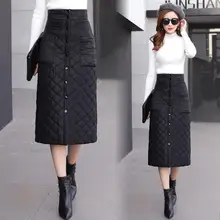 Женские зимние утепленные юбки размера плюс с высокой талией, модные женские теплые длинные юбки