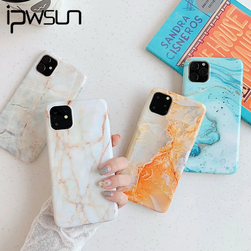 

iPWSOO Marble Soft Silicone Phone Case For iPhone 11 Pro Max X XR XS Max Glossy Granite Texture Cover For iPhone 6 6s 7 8 Plus