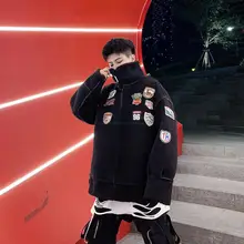 Зимняя замшевая мужская куртка из овечьей шерсти с высоким воротником в стиле хип-хоп, стильная, черная, белая, свободная