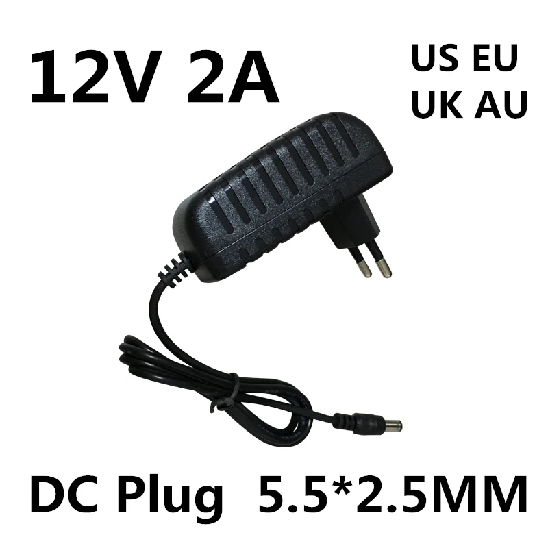 AC Dc 12V 2A Fuente De Alimentación Cargador Adaptador para Cámara/Tira de Luz LED CCTV 