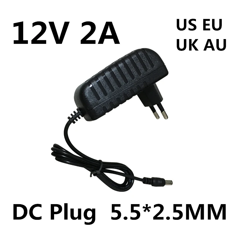 Adaptateur Secteur 12V 2A (2000mA) - Polarité Centre Négatif - Prise 5.5mm X 2.1mm/2.5mm - Universel