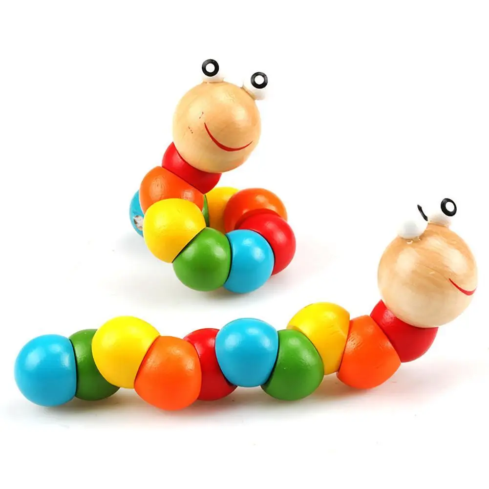 

Colorful Wooden Worm Puzzle Kids Early Learning Educational Toy Finger Game