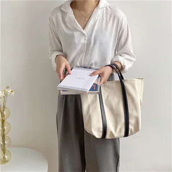 

Large Capacity Tote Bags For Women Simplicity Canvas Bucket Shoulder Bag Female 2020 Casual Shopping Handbag Black White MM50073