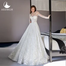 

Aedmgh A-Line Romantic Wedding Dresses 2022 Illusion High Neck Long Sleeve Robe De Marige Gorgeous Appliques Vestido De Novia