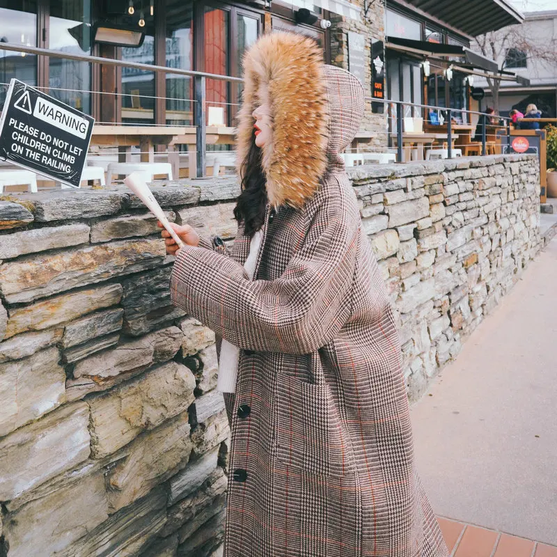 

Photo Shoot 2019 Winter New Style Korean-style Loose-Fit Plaid Woolen Overcoat Mid-length Casual Large Size Woolen Jacket Women'