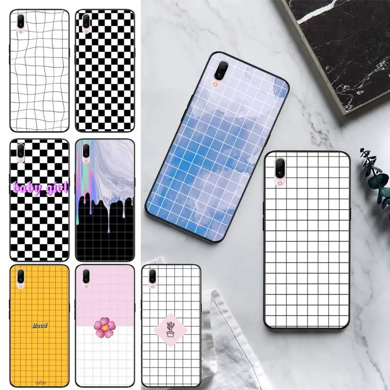 

Reayou Black white checkered stripe Soft Silicone Black Phone Case For VIVO Y97 95 85 83 81 79 75 71 Y91 U1 91i 81S 81i