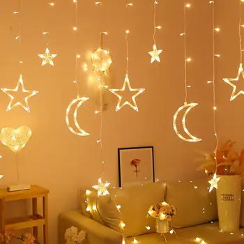 

5M LED Star Moon Light String Waterproof Window Curtain Lamp String For Indoor Party Bedroom Living Room Decoration