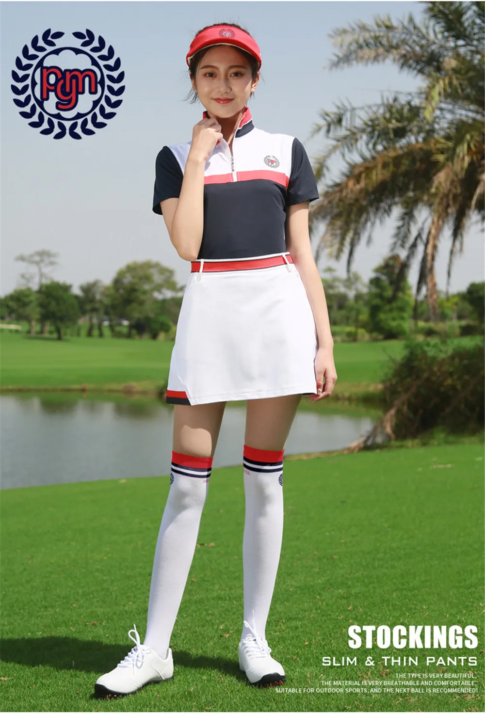 

PGM Golf Ladies Stockings Sports Socks Sweaty Breathable Summer Wild Slim ,White Blue /White Red/ White Navy