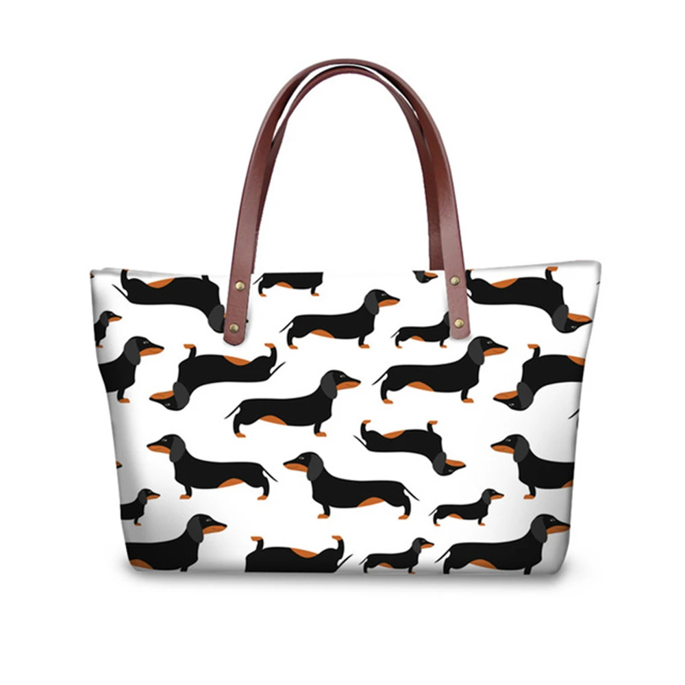 Coloranimal Dachshund Dog Women Large Capacity Handbag 3D Animal Print Brand Design 2Pcs Set Shoulder Bag Lady Leather PU Wallet 