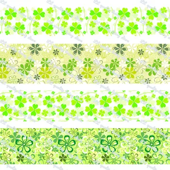 

Green clover printed grosgrain ribbon fashion ribbon Handmade Crafts Woven Brand Labels Gift Packaging 50 yards