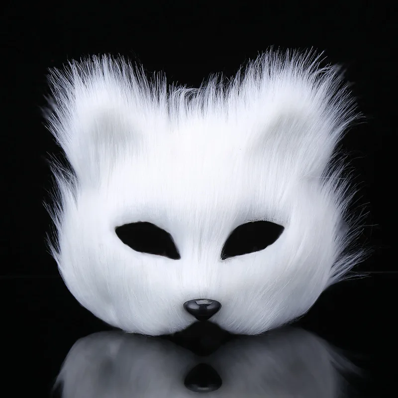 Black Furry Cat Fox Mask Faux Fur Animal Cosplay Costume Birthday Bar Props  Party Masquerade Fancy Dress Girl Easter