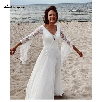 

Romantic Lace Boho A-line Wedding Dress Beach V-neck Batwing Sleeve Bridal Dresses For Summer Country Wedding Gowns Receptio