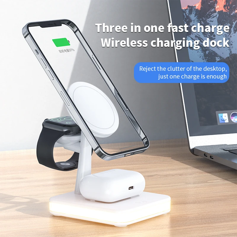 3 in 1 Magnetic Wireless Charger For Iphone 12 Min Pro Max Induction Chargers QI Fast Charging Station For Apple Watch AirPods