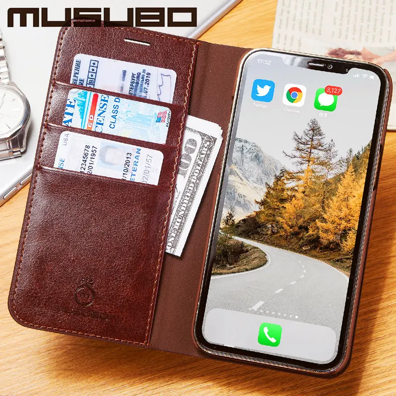 

Musubo Genuine Leather Case For iPhone 13 Pro Max 12 Pro 11 XR Xs Fundas Flip Luxury Cover 8 Plus 7 6 6s Card Slot Wallet Coque