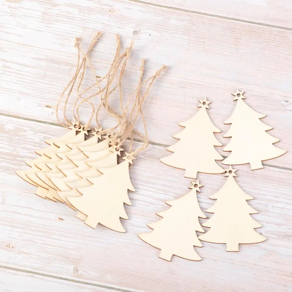 OUNONA 10Pcs Christmas Tree Wooden Hanging Pendant Decoration Wood Ornaments Xmas Christmas Tree Wooden Ornaments Decoration