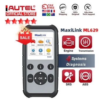 Autel ML629 OBD2 сканер автомобильный диагностический инструмент Коробка передач двигателя ABS SRS OBD 2 считыватель кодов PK CRP129E CR3001 CRP123 Autel ML629 OBD2 сканер автомобильный диагностический инструмент Коробка передач двигателя ABS SRS OBD 2 считыватель кодов PK CRP129E CR3001 CRP123