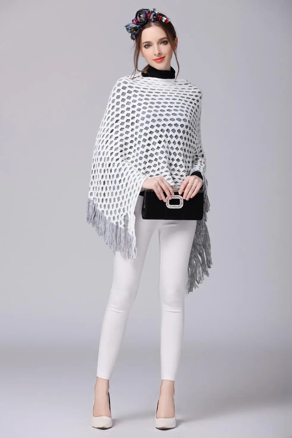 Korean Style Women New Irregular Fringed Shawl Sweater Coat Batwing Sleeve Cloose Jumper