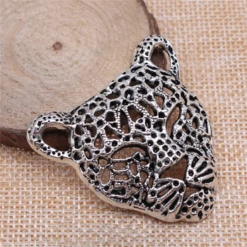 

free shipping 4pcs 45x43mm antique silver Leopard head charms diy retro jewelry fit Earring keychain hair card pendant